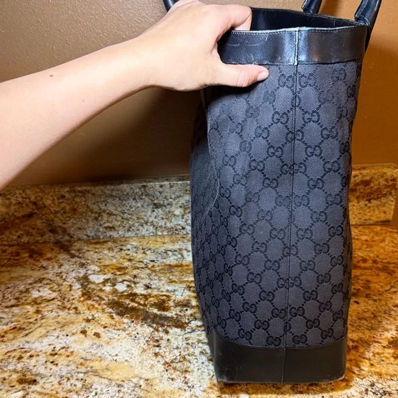 GUCCI GG Pattern Hand Tote Bag Leather canvas Black - Picture 4 of 15